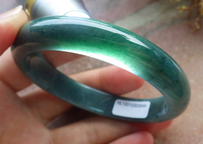 58mm Certified Hand Carved Green Natural Grade A JADE Jadeite Circle Bangle Bracelet