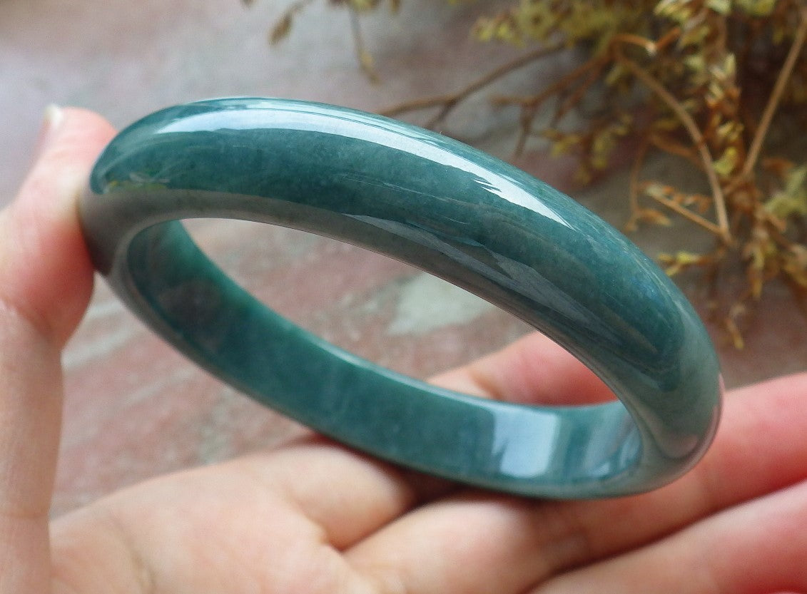 58mm Certified Hand Carved Green Natural Grade A JADE Jadeite Circle Bangle Bracelet