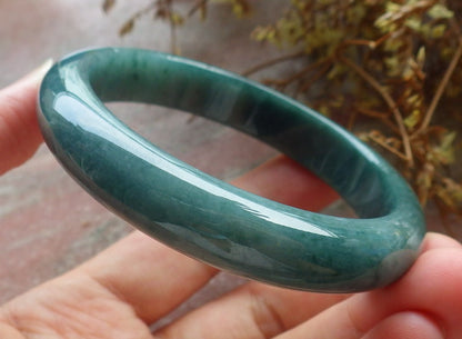 58mm Certified Hand Carved Green Natural Grade A JADE Jadeite Circle Bangle Bracelet