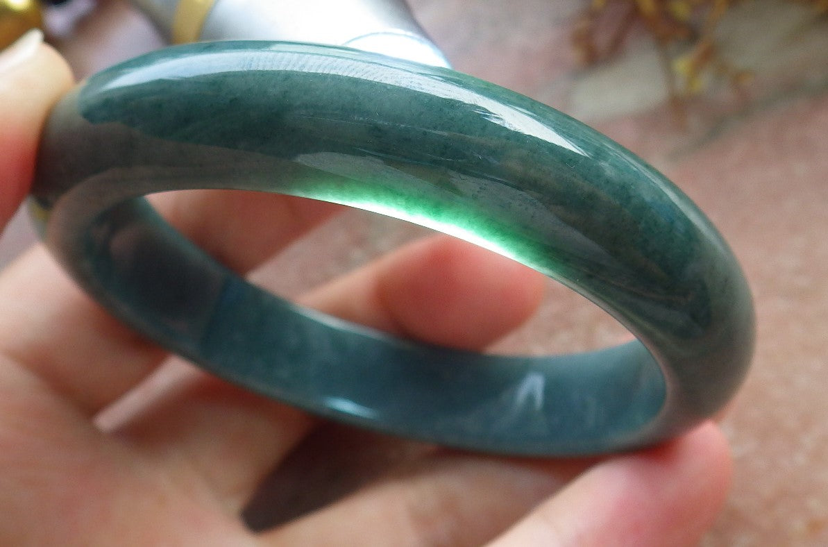 56mm Certified Hand Carved Green Natural Grade A JADE Jadeite Circle Bangle Bracelet