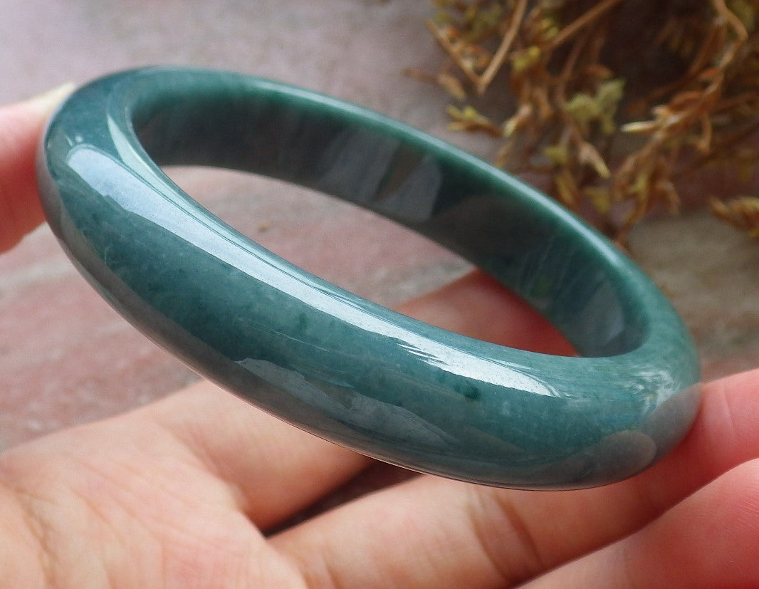 56mm Certified Hand Carved Green Natural Grade A JADE Jadeite Circle Bangle Bracelet