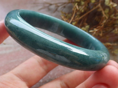 56mm Certified Hand Carved Green Natural Grade A JADE Jadeite Circle Bangle Bracelet