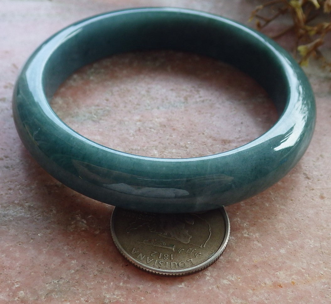 56mm Certified Hand Carved Green Natural Grade A JADE Jadeite Circle Bangle Bracelet