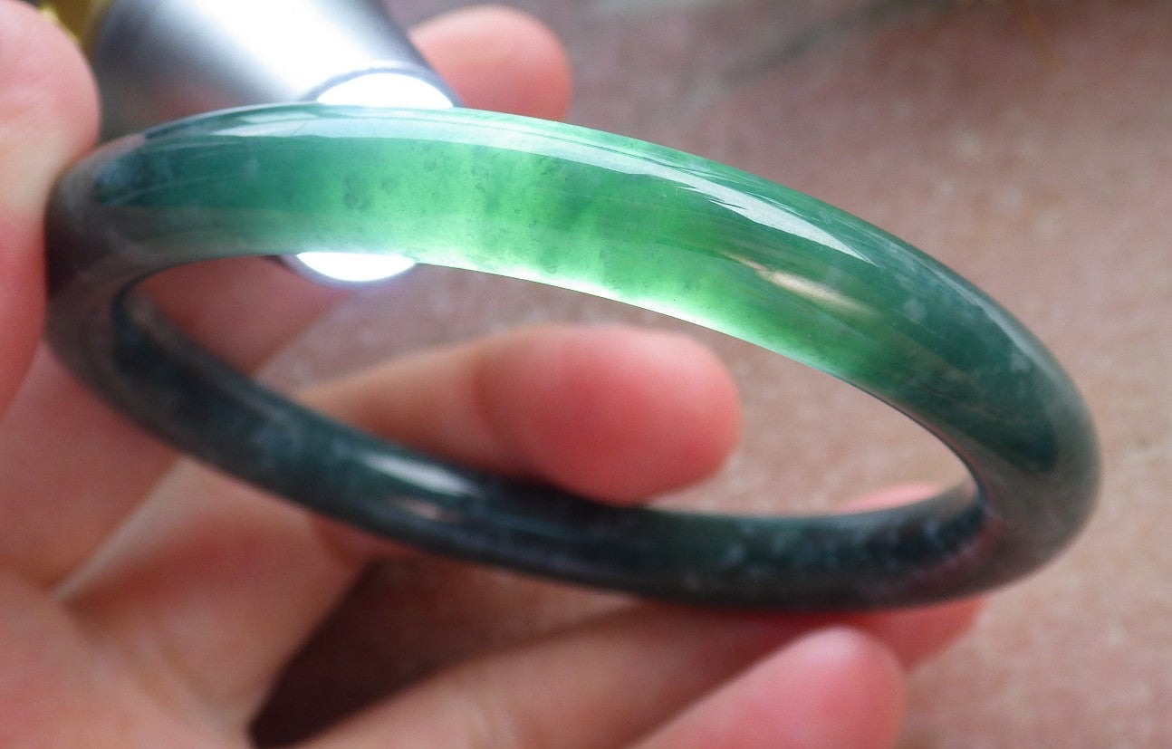 56mm Certified Hand Carved Green Natural Grade A JADE Jadeite Circle Bangle Bracelet