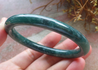 56mm Certified Hand Carved Green Natural Grade A JADE Jadeite Circle Bangle Bracelet
