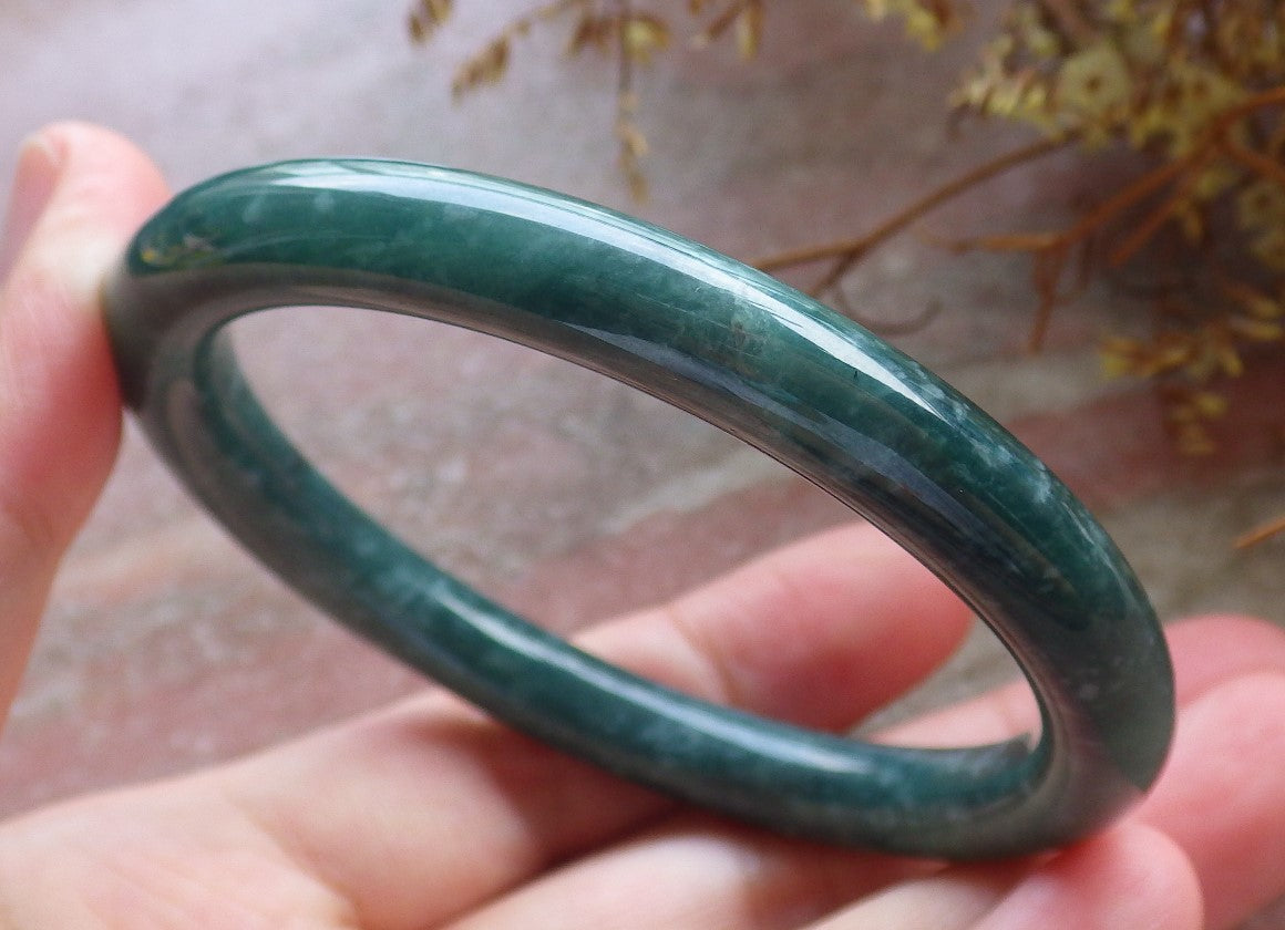 56mm Certified Hand Carved Green Natural Grade A JADE Jadeite Circle Bangle Bracelet