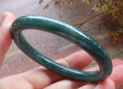 56mm Certified Hand Carved Green Natural Grade A JADE Jadeite Circle Bangle Bracelet