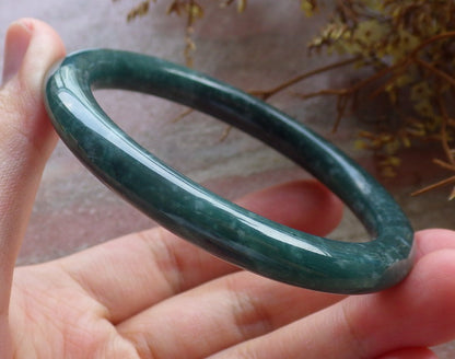 56mm Certified Hand Carved Green Natural Grade A JADE Jadeite Circle Bangle Bracelet