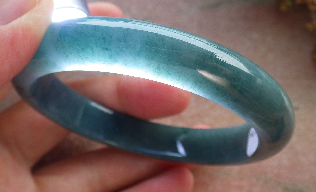 58mm Certified Hand Carved Green Natural A JADE Circle Jadeite Bracelet Bangle