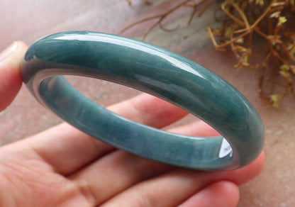 58mm Certified Hand Carved Green Natural A JADE Circle Jadeite Bracelet Bangle