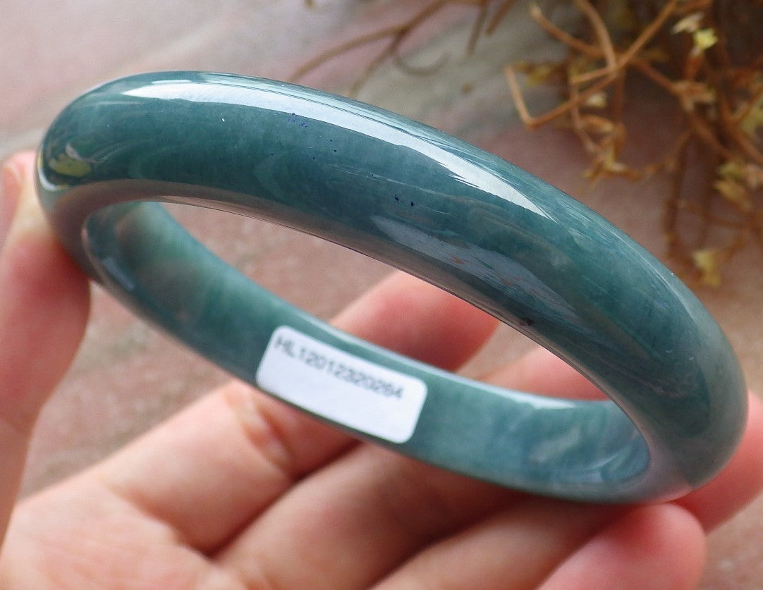 58mm Certified Hand Carved Green Natural A JADE Circle Jadeite Bracelet Bangle