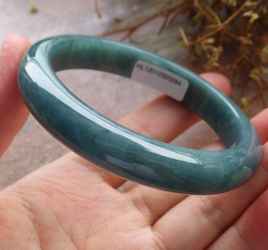58mm Certified Hand Carved Green Natural A JADE Circle Jadeite Bracelet Bangle