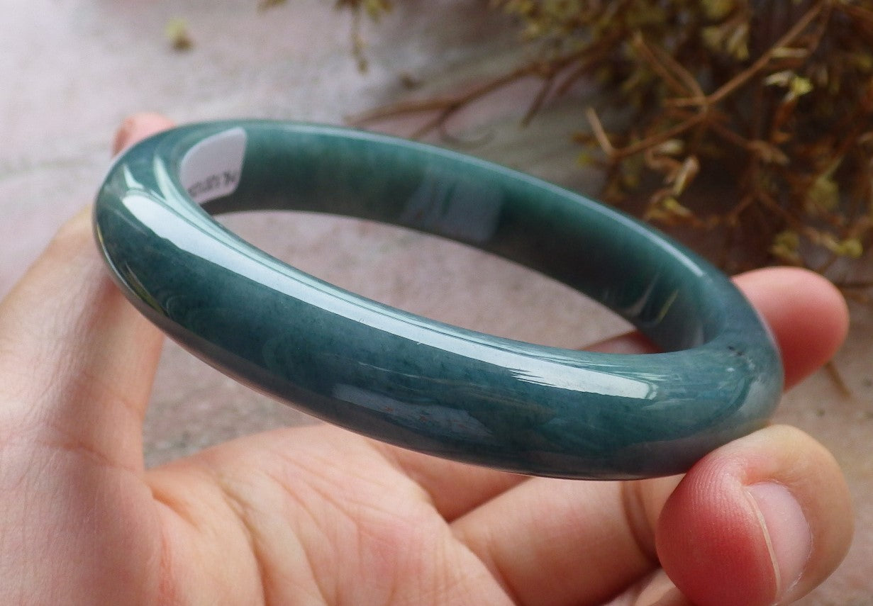 58mm Certified Hand Carved Green Natural A JADE Circle Jadeite Bracelet Bangle