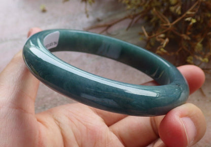 58mm Certified Hand Carved Green Natural A JADE Circle Jadeite Bracelet Bangle