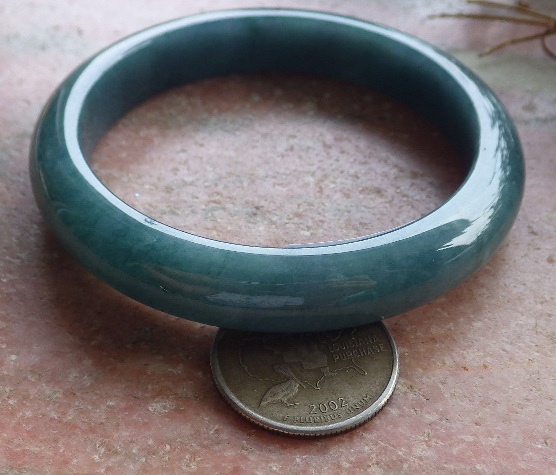 58mm Certified Hand Carved Green Natural A JADE Circle Jadeite Bracelet Bangle