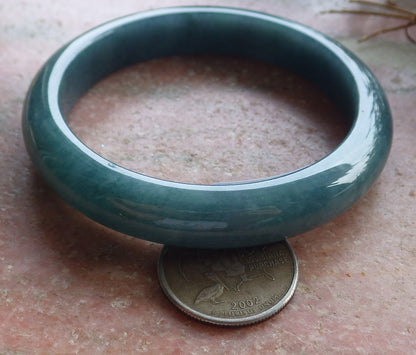 58mm Certified Hand Carved Green Natural A JADE Circle Jadeite Bracelet Bangle