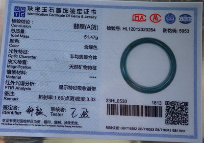 58mm Certified Hand Carved Green Natural A JADE Circle Jadeite Bracelet Bangle