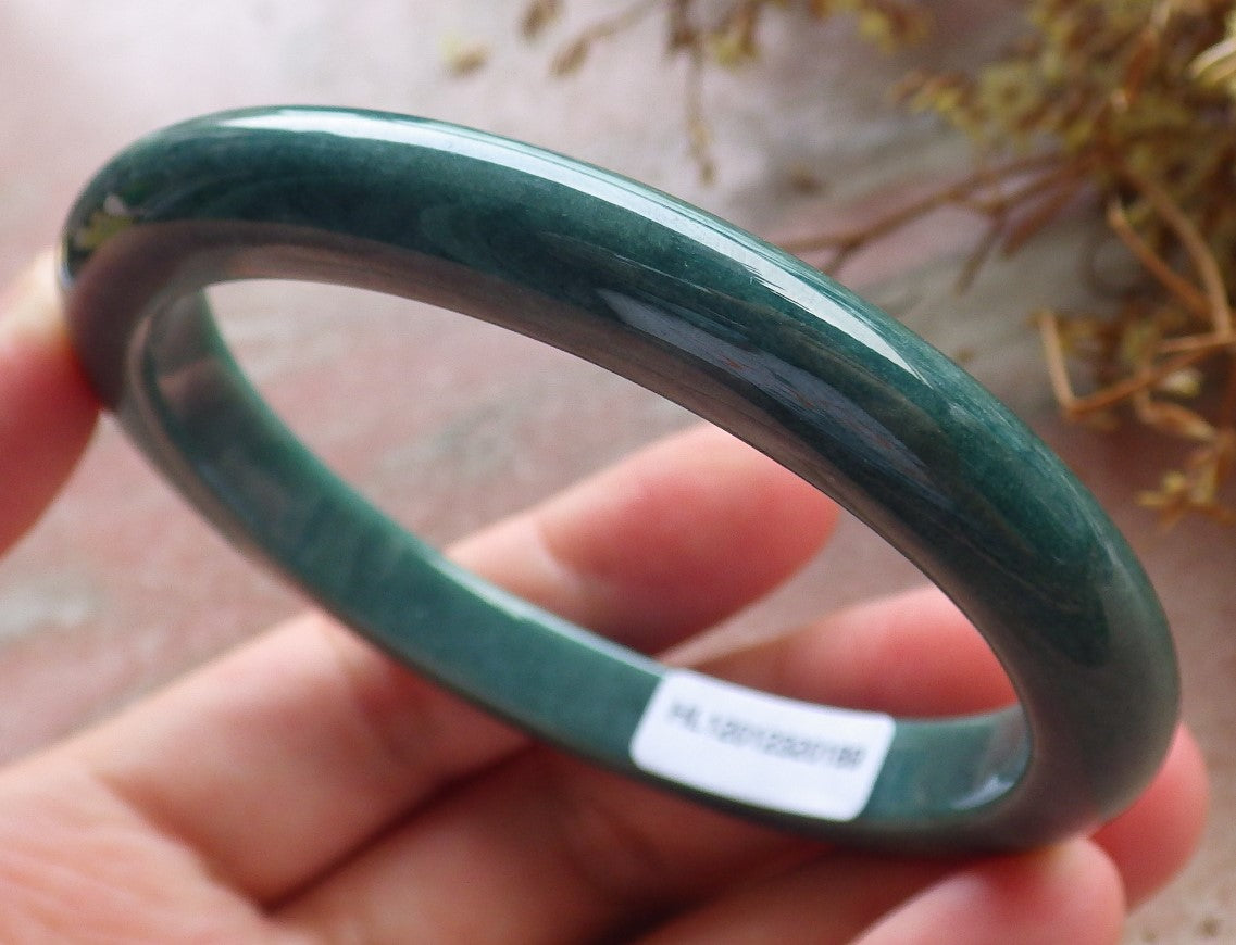 59mm Certified Hand Carved Green Natural Grade A JADE Jadeite Circle Bangle Bracelet