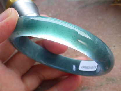 58mm Certified Hand Carved Green Natural A JADE Circle Jadeite Bracelet Bangle