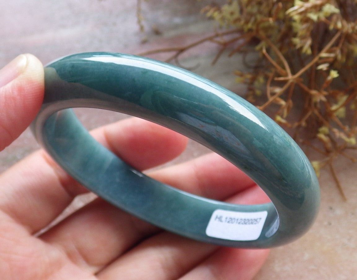 58mm Certified Hand Carved Green Natural A JADE Circle Jadeite Bracelet Bangle