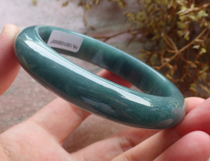 58mm Certified Hand Carved Green Natural A JADE Circle Jadeite Bracelet Bangle