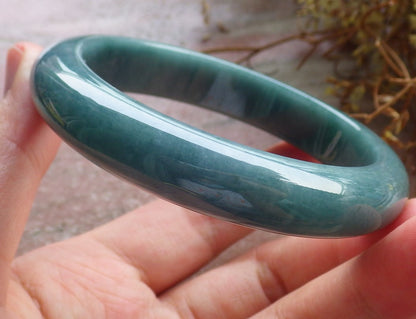 58mm Certified Hand Carved Green Natural A JADE Circle Jadeite Bracelet Bangle