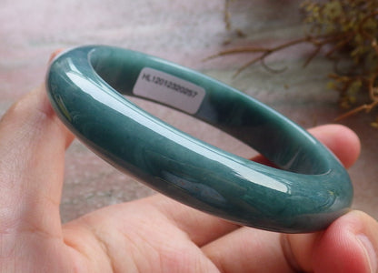 58mm Certified Hand Carved Green Natural A JADE Circle Jadeite Bracelet Bangle