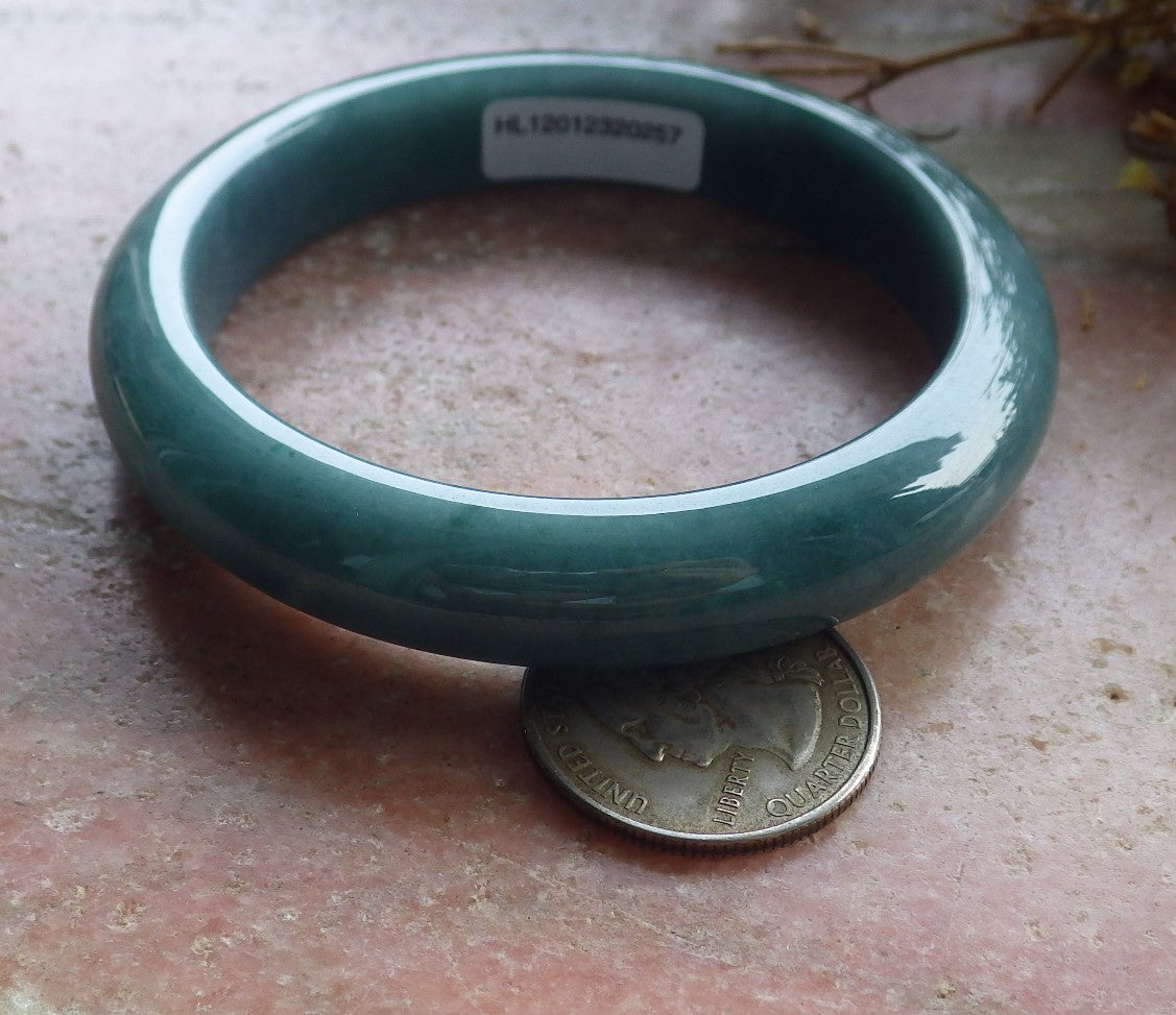 58mm Certified Hand Carved Green Natural A JADE Circle Jadeite Bracelet Bangle