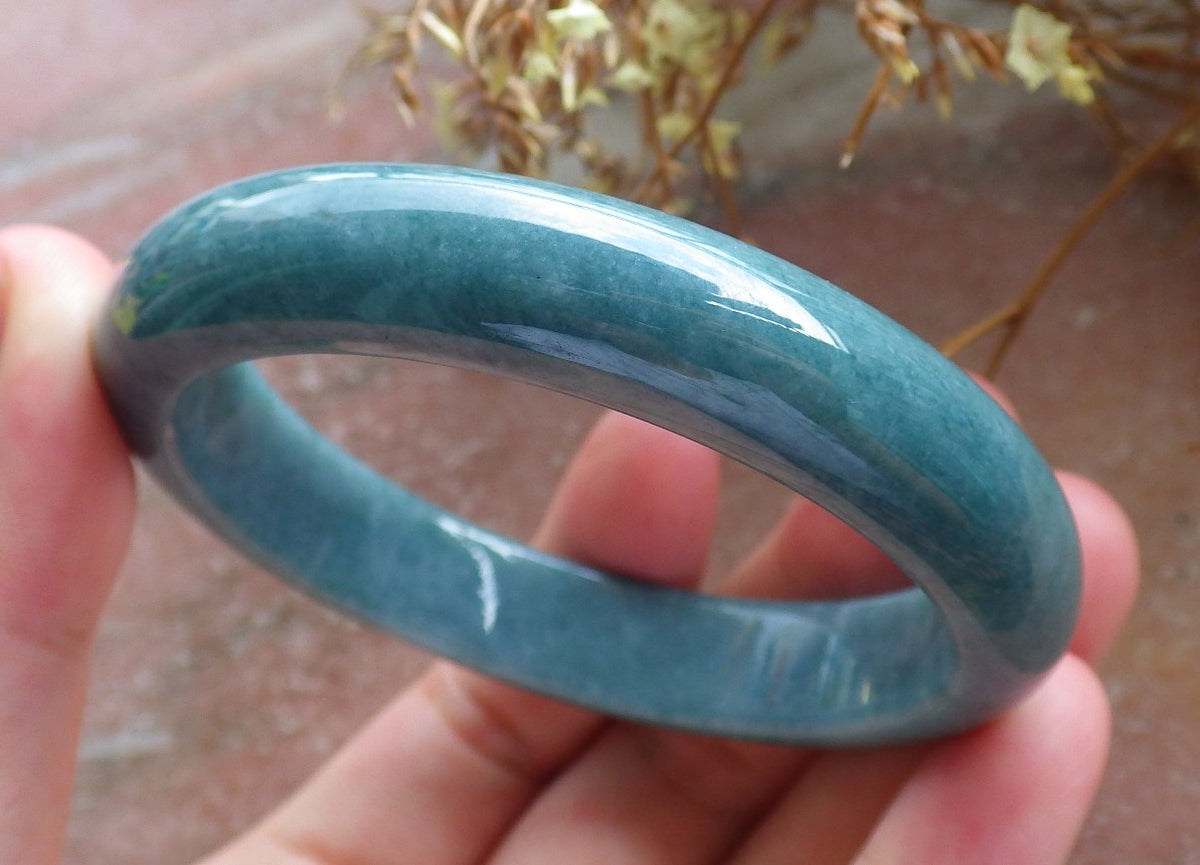 57mm Certified Hand Carved Green Natural Grade A JADE Jadeite Circle Bangle Bracelet