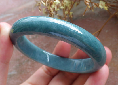 57mm Certified Hand Carved Green Natural Grade A JADE Jadeite Circle Bangle Bracelet