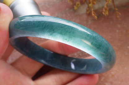 57mm Certified Hand Carved Green Natural Grade A Jade Jadeite Circle Bangle Bracelet