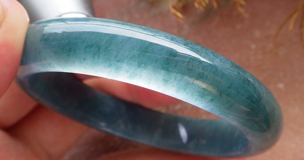 57mm Certified Hand Carved Green Natural Grade A Jade Jadeite Circle Bangle Bracelet