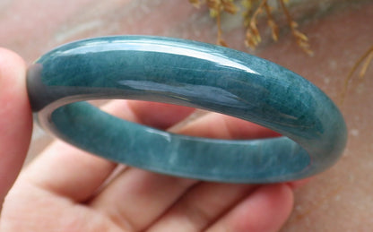 57mm Certified Hand Carved Green Natural Grade A Jade Jadeite Circle Bangle Bracelet