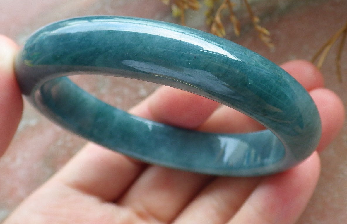 57mm Certified Hand Carved Green Natural Grade A Jade Jadeite Circle Bangle Bracelet