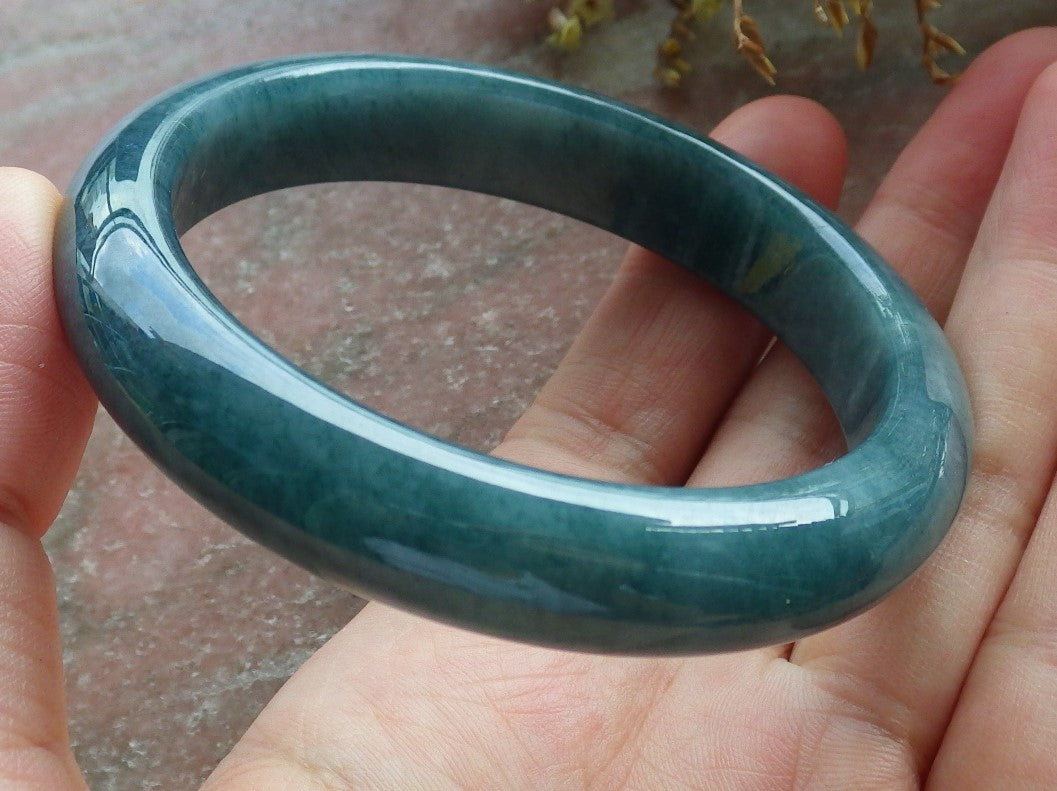 57mm Certified Hand Carved Green Natural Grade A Jade Jadeite Circle Bangle Bracelet