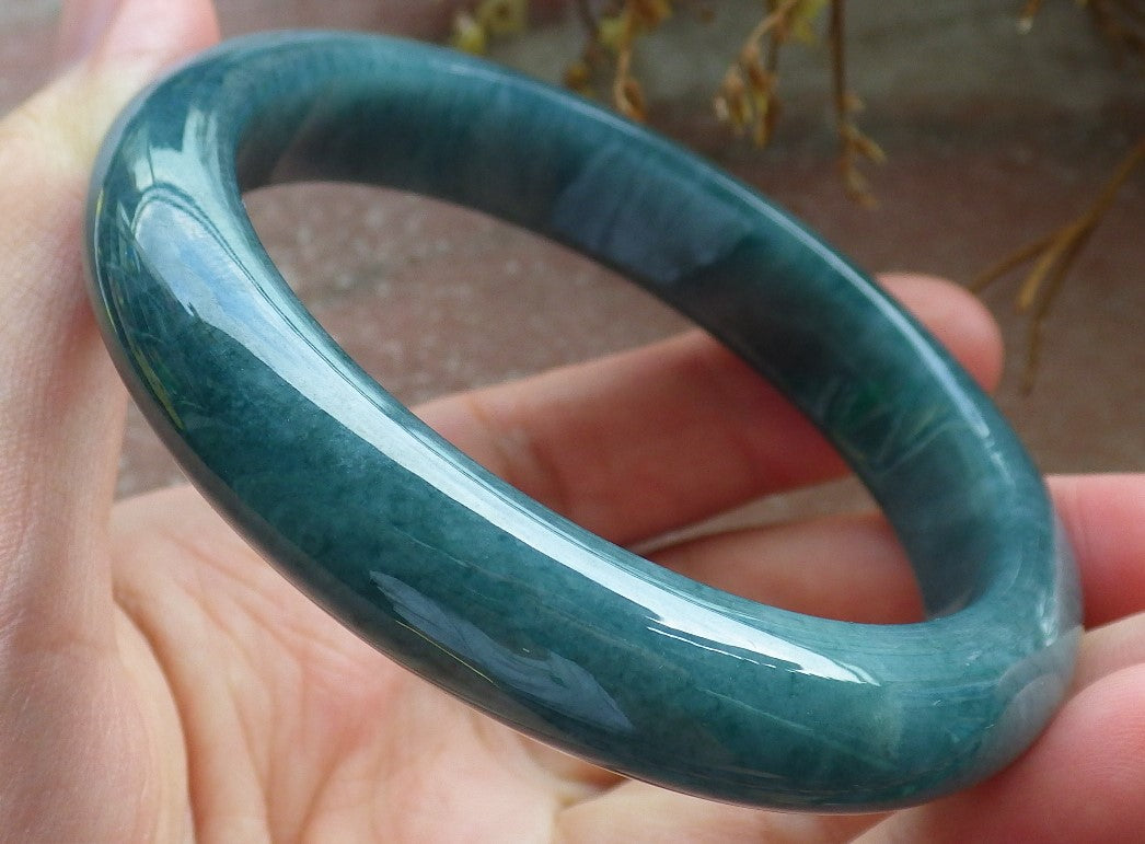 57mm Certified Hand Carved Green Natural Grade A Jade Jadeite Circle Bangle Bracelet