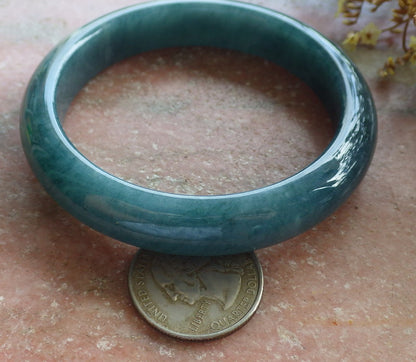 57mm Certified Hand Carved Green Natural Grade A Jade Jadeite Circle Bangle Bracelet