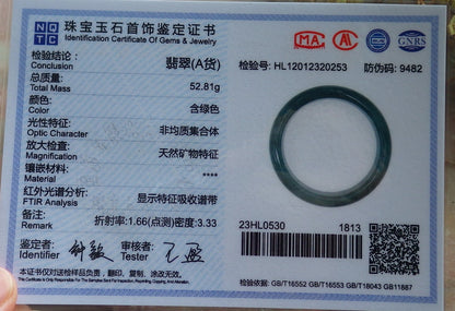 57mm Certified Hand Carved Green Natural Grade A Jade Jadeite Circle Bangle Bracelet