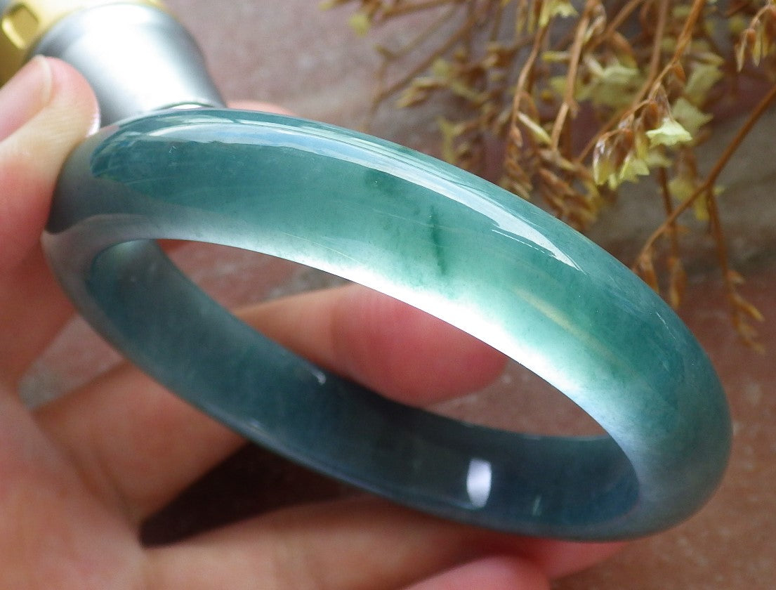 58mm Certified Hand Carved Green Natural A JADE Circle Jadeite Bangle Bracelet