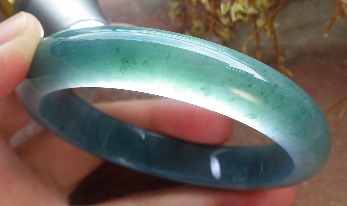 58mm Certified Hand Carved Green Natural A JADE Circle Jadeite Bangle Bracelet
