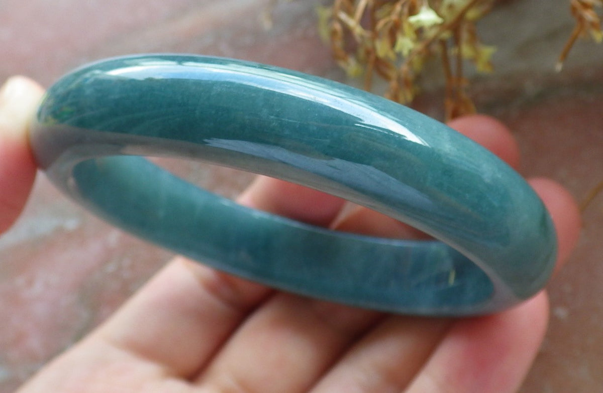 58mm Certified Hand Carved Green Natural A JADE Circle Jadeite Bangle Bracelet