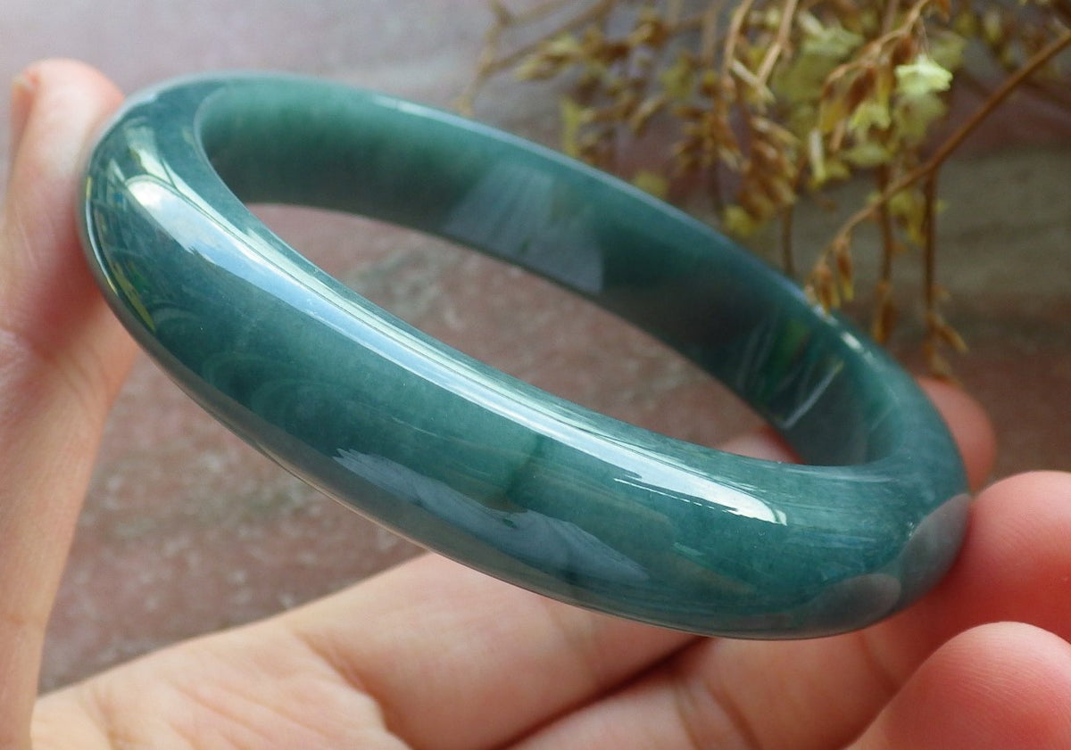 58mm Certified Hand Carved Green Natural A JADE Circle Jadeite Bangle Bracelet