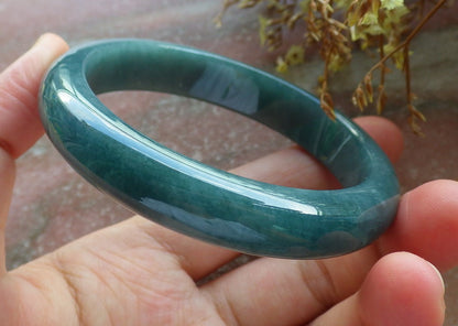 58mm Certified Hand Carved Green Natural A JADE Circle Jadeite Bangle Bracelet