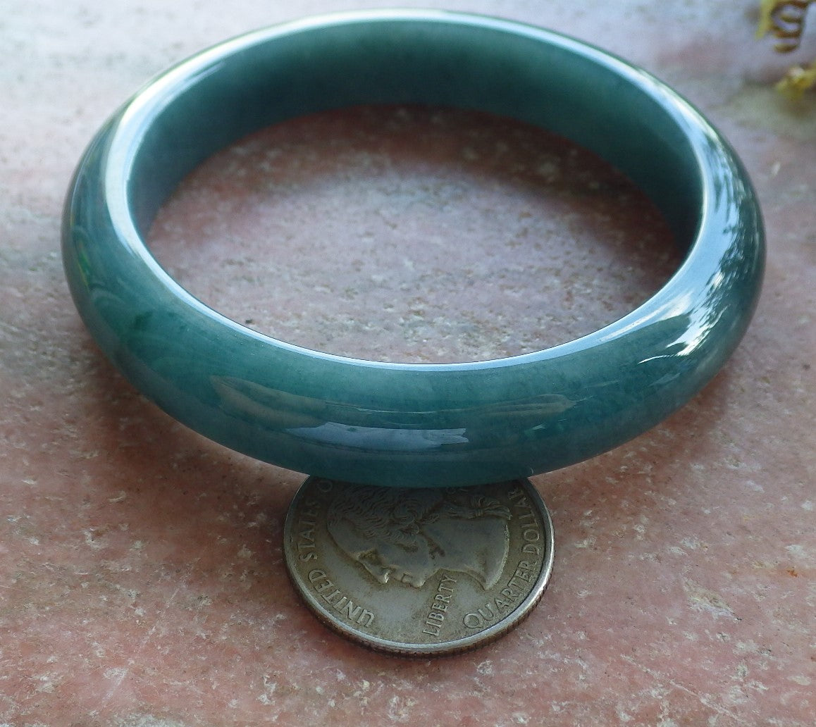 58mm Certified Hand Carved Green Natural A JADE Circle Jadeite Bangle Bracelet