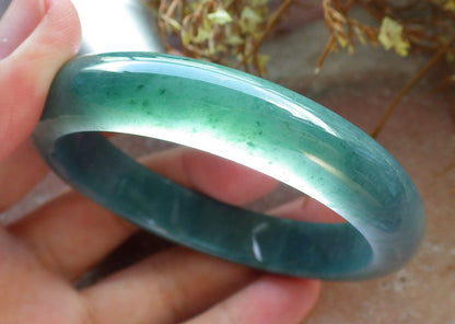 57mm Certified Hand Carved Green Natural Grade A Jade Jadeite Circle Bangle Bracelet