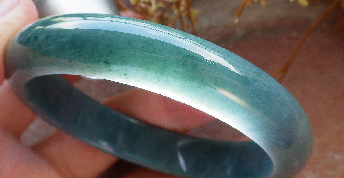 57mm Certified Hand Carved Green Natural Grade A Jade Jadeite Circle Bangle Bracelet