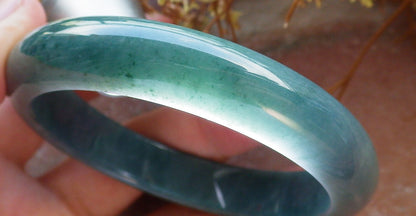 57mm Certified Hand Carved Green Natural Grade A Jade Jadeite Circle Bangle Bracelet