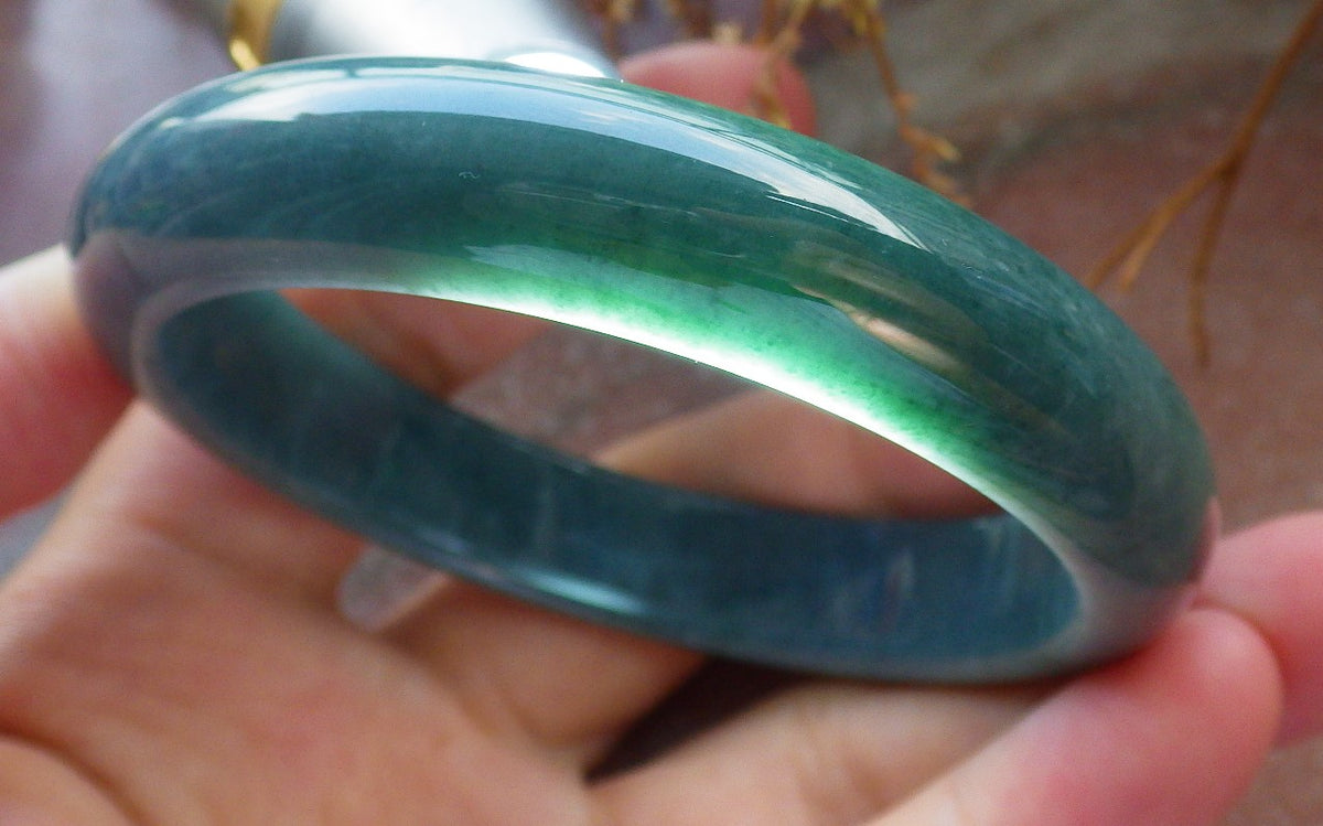 57mm Certified Hand Carved Green Natural Grade A Jade Jadeite Circle Bangle Bracelet