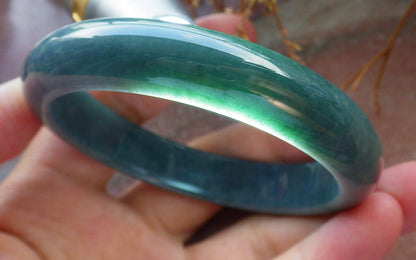 57mm Certified Hand Carved Green Natural Grade A Jade Jadeite Circle Bangle Bracelet