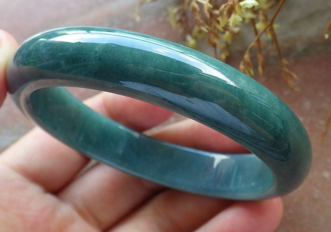 57mm Certified Hand Carved Green Natural Grade A Jade Jadeite Circle Bangle Bracelet